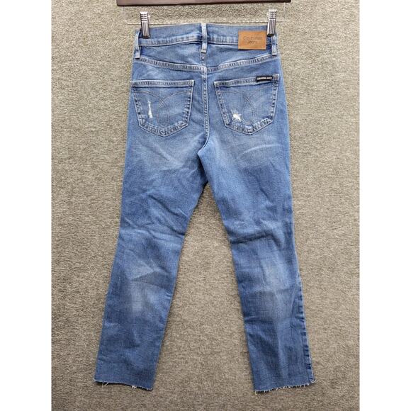 Calvin Klein Jeans Women's 24P Blue Distressed High Rise Straight Leg NWT - Picture 4 of 12
